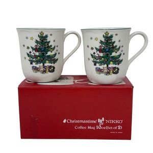 Nikko Christmastime Coffee Mug Set of 2 10oz White Christmas Tree Made in Japan